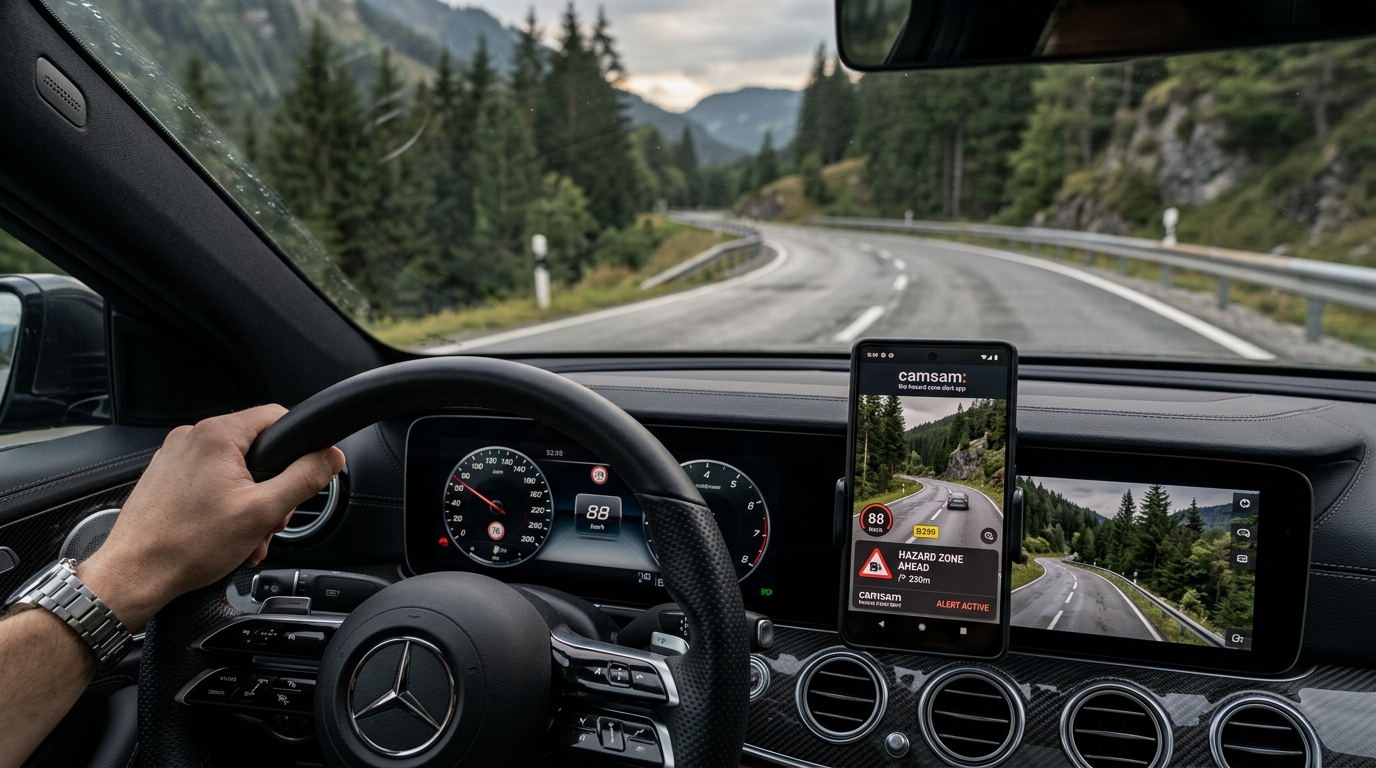 camsam est l'application idéale pour vous avertir des zones de danger et radars afin de conduire en toute sécurité et sérénité.